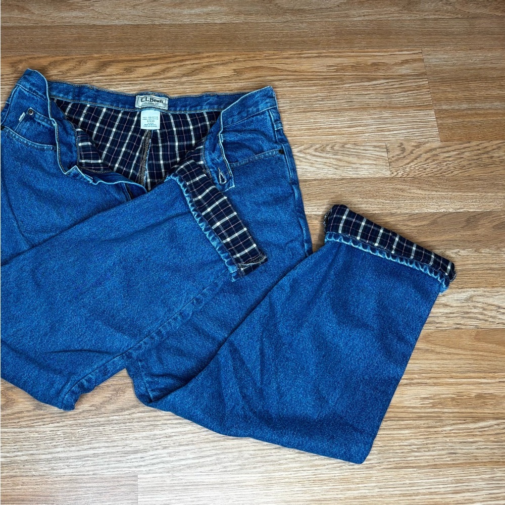 L.L. Bean Classic Fit Blue Men Cold Weather Jeans Plaid Lining 100% Cotton 37x30